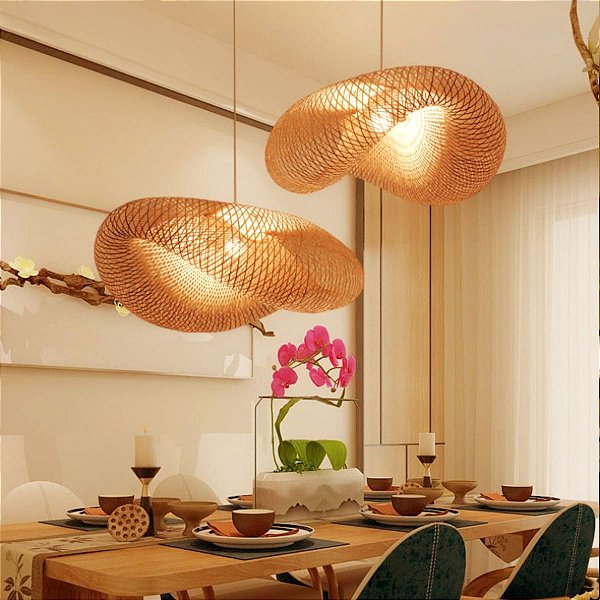 Luminária de Teto Lustre Pendente Bambu Luzza Honolulu 60 Fio Branco
