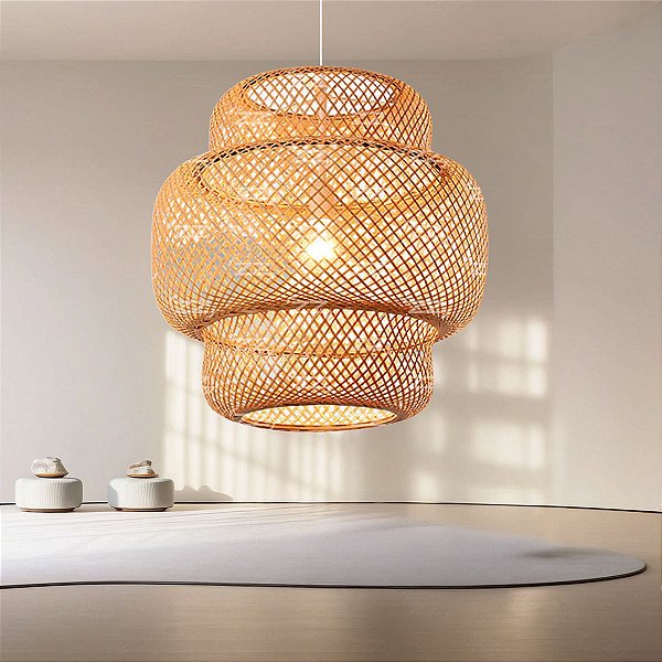 Luminária de Teto Lustre Pendente Bambu Luzza Cayman 40 Fio Branco