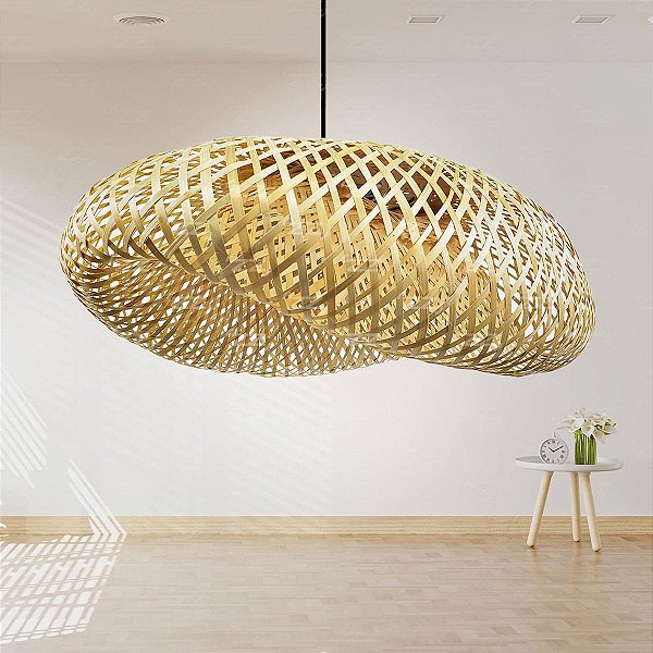 Luminária de Teto Lustre Pendente Bambu Luzza Honolulu 50 Fio Preto