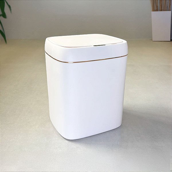 Lixeira Inteligente Yuna Square Sense 11L Bateria Recarregável Suporte Sacos Interno Branco Rosé Gold
