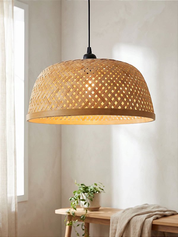 Luminária de Teto Lustre Pendente Bambu Luzza Bruma Rústico