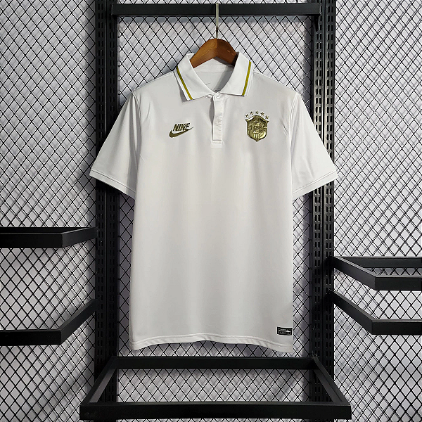 Camisa Brasil Polo Branca/Dourada 2022/2023 Masculina - Fut Camisas Sports