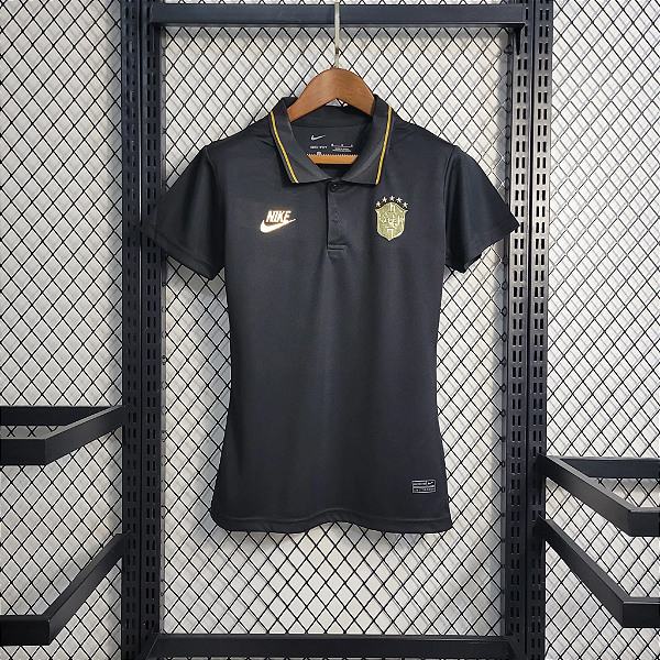 Camisa Brasil Polo Preta/Dourada 2022/2023 - Feminina - Fut Camisas Sports