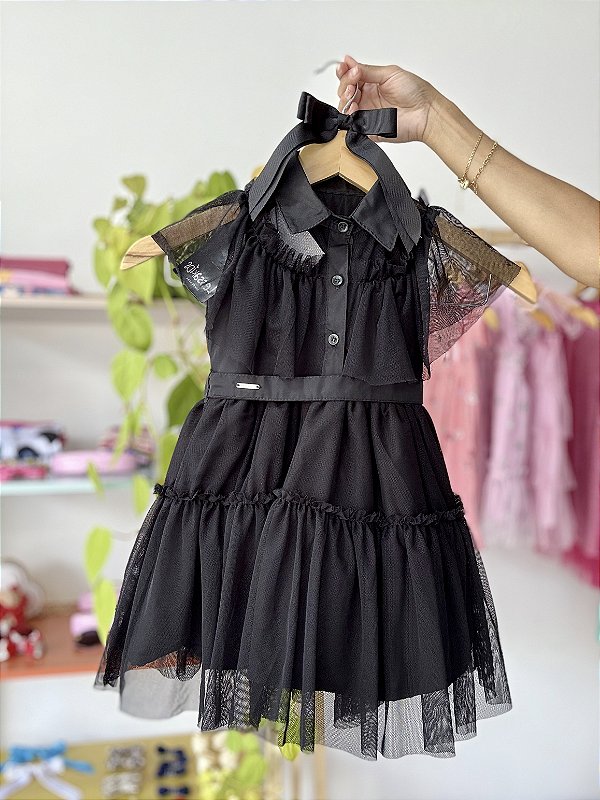 Vestido infantil festa tule preto