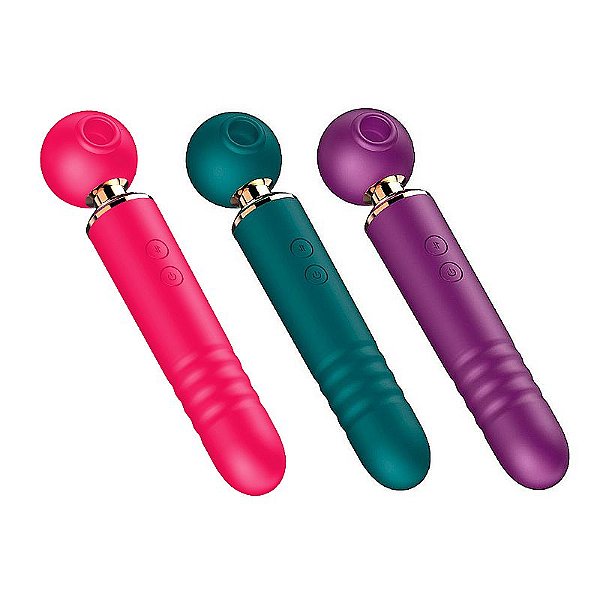 Vibrador Varinha Mágica 3 em 1 10 Modos de Vibrações + 10 Modos de Vai e Vem + 10 Modos de Pulsação Recarregável