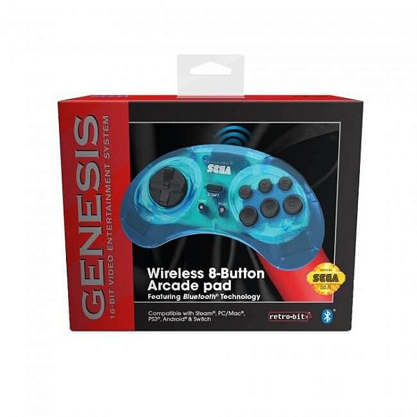 Controle Retro-bit Arcade Pad Bluetooth Mega Drive
