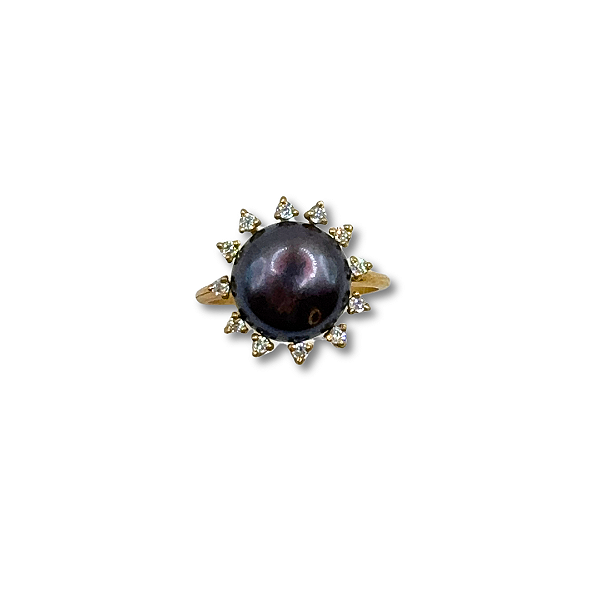Anel Pérola Negra com Moissanites