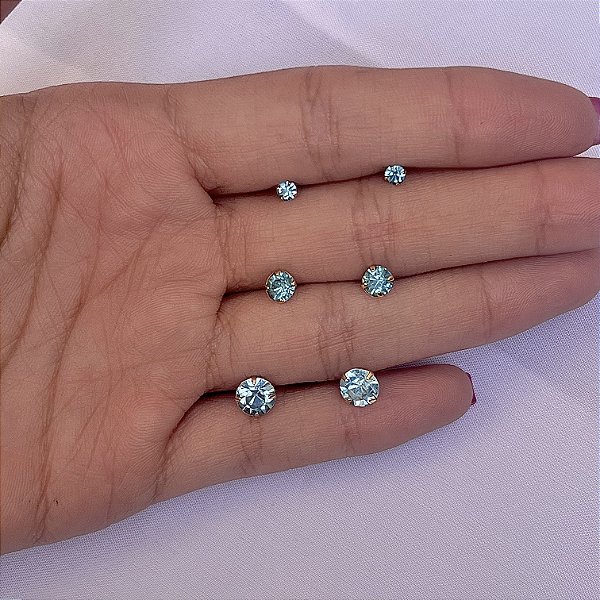 Trio de strass ponto de luz azul