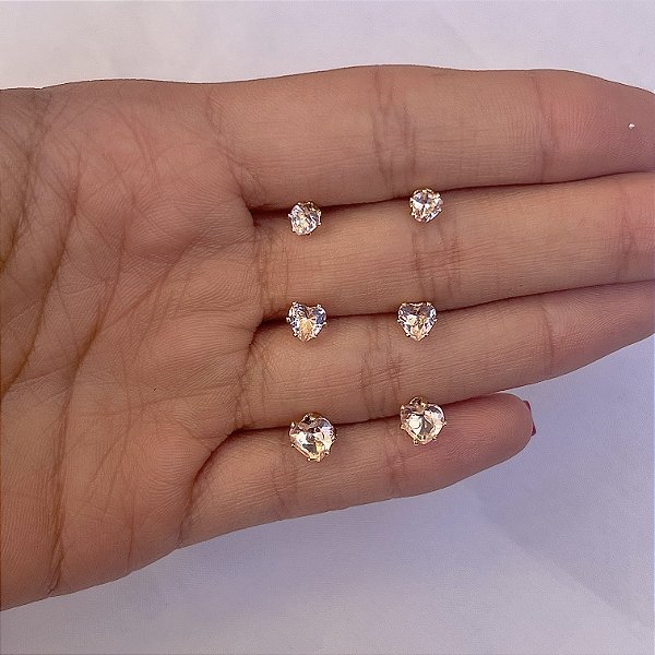 Trio de coração de zircônia rosa