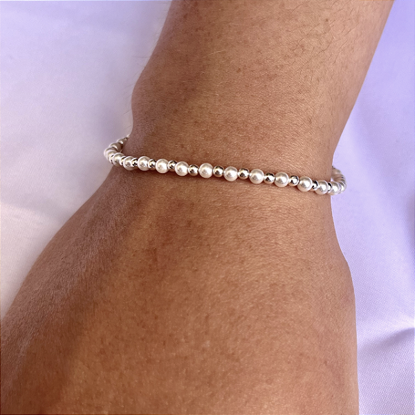 Pulseira Prata Pérola Brilhante