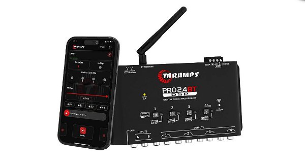 Processador de Áudio Digital Equalizador Crossover Bluetooth Taramps Pro 2.4 BT Automotivo 2 Entradas 4 Vias de Saida Mesa Regulagem Alta Precisao Frequencia Controle Automação profissional Anti Puff