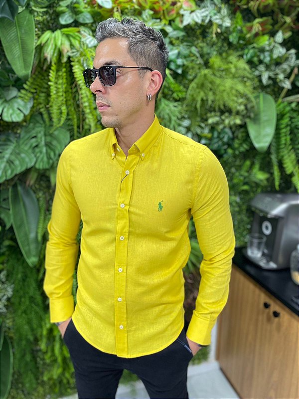 Camisa  Social Manga Longa de Linho Ralph Lauren