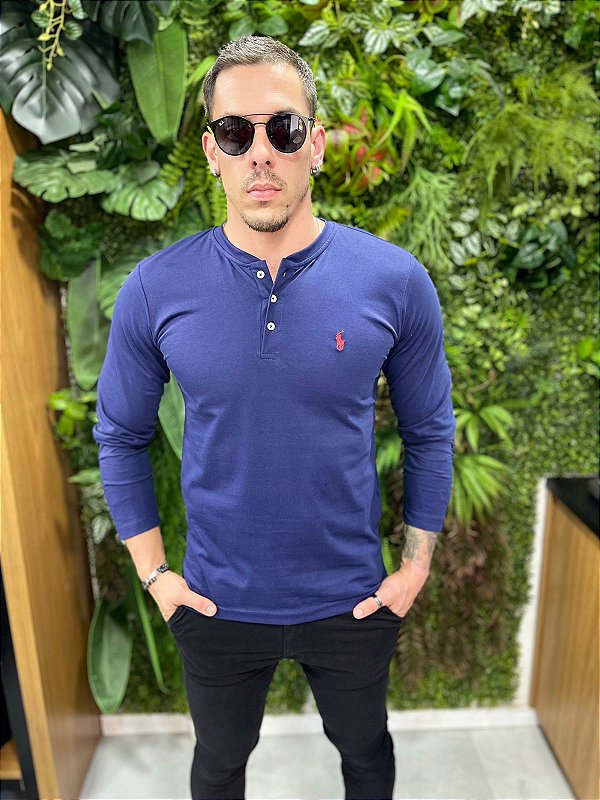 Camiseta Henley Manga Longa Com Botões Ralph Lauren