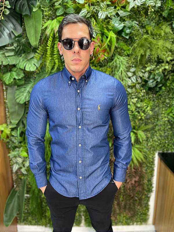 Camisa Jeans Escuro Manga Longa Ralph Lauren