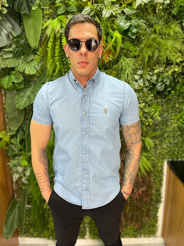 Camisa Jeans Claro Manga Curta Ralph Lauren
