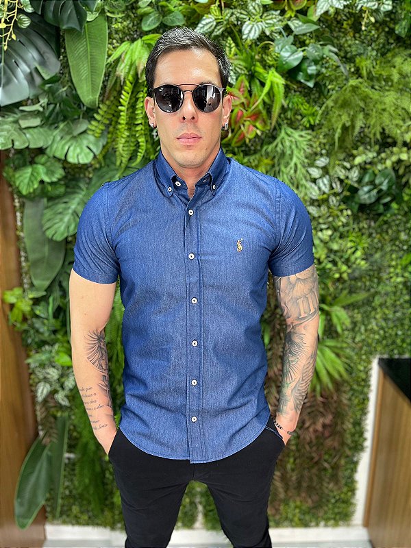 Camisa jeans Escuro Manga Curta Ralph Lauren