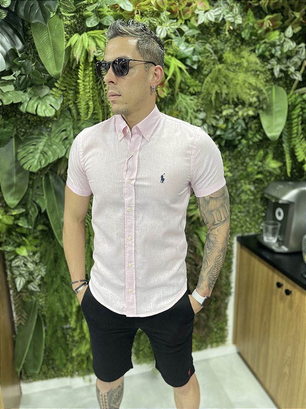 Camisa Linho Ralph Lauren Manga Curta