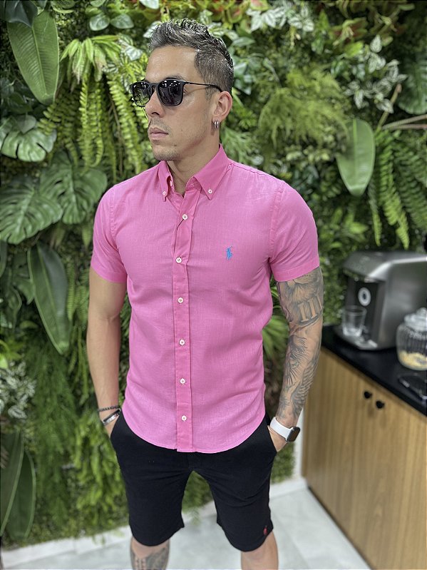 Camisa Linho Ralph Lauren Manga Curta