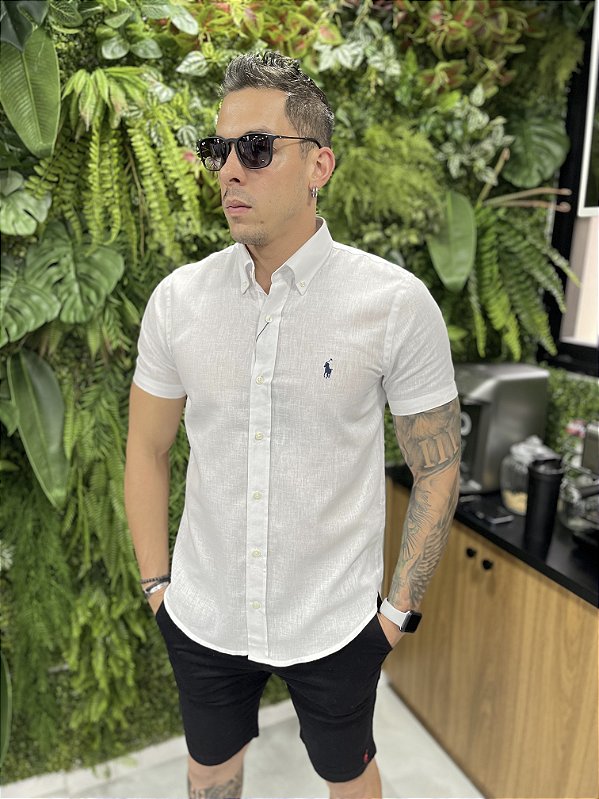 Camisa Linho Ralph Lauren Manga Curta