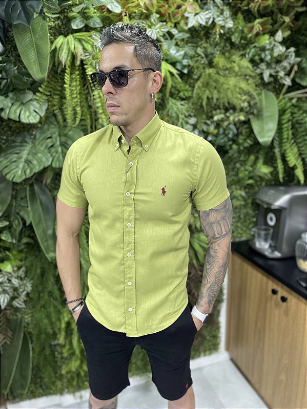 Camisa Linho Ralph Lauren Manga Curta