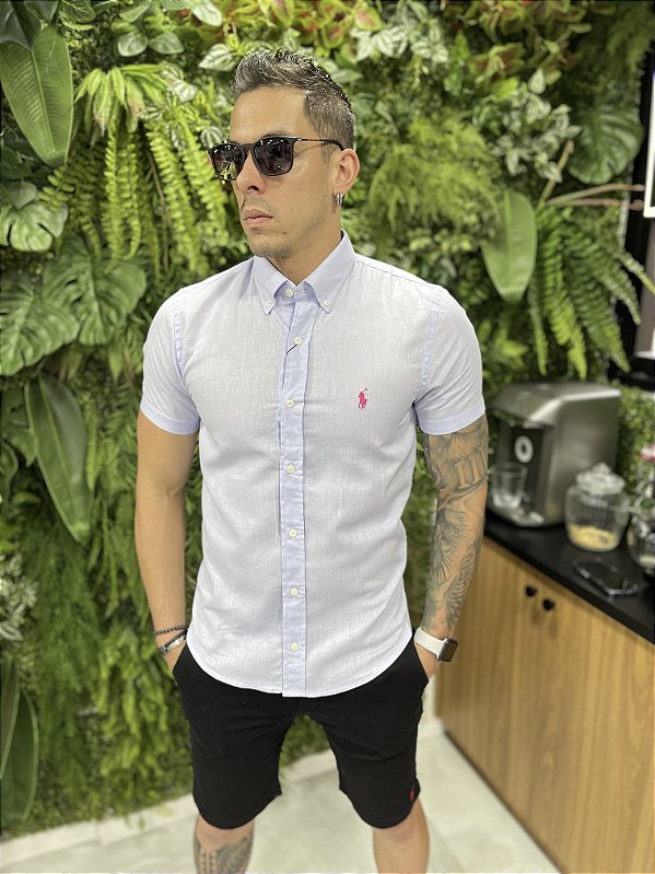 Camisa Linho Ralph Lauren Manga Curta