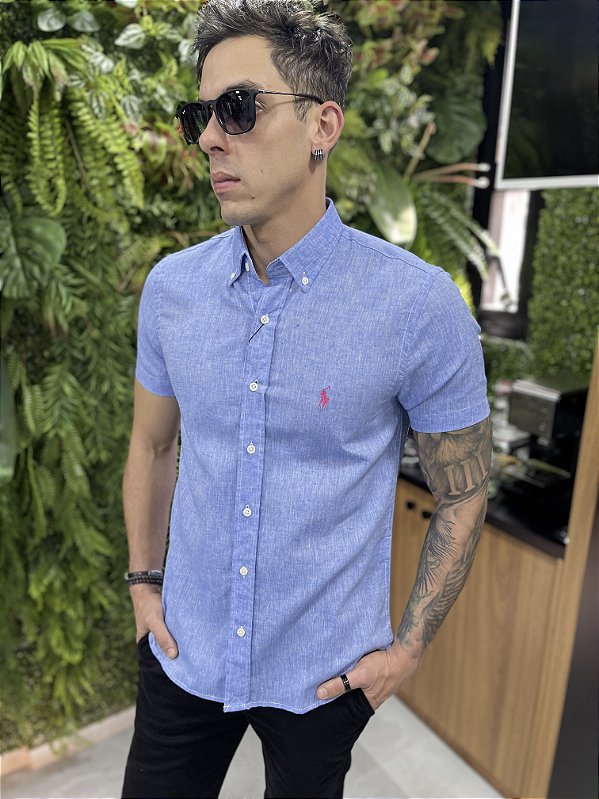 Camisa Linho Ralph Lauren Manga Curta