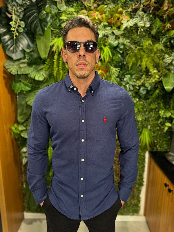 Camisa xadrez flanelada azul Ralph Lauren