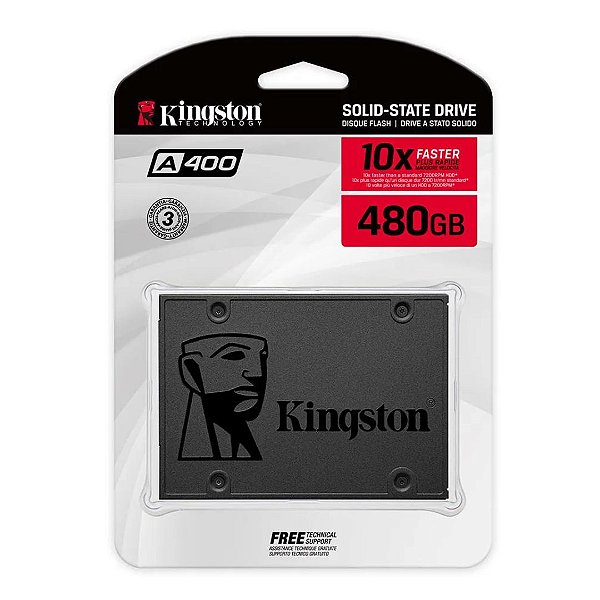 SSD Kingston A400, 480GB, Sata III, Leitura 500MBs Gravação 450MBs, SA400S37/480G