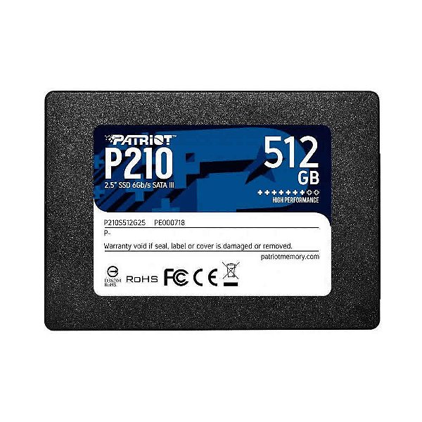 SSD Patriot P210 512gb Sata3, Leitura 500MB/s, Gravacao 400mb/s - P210S512G25