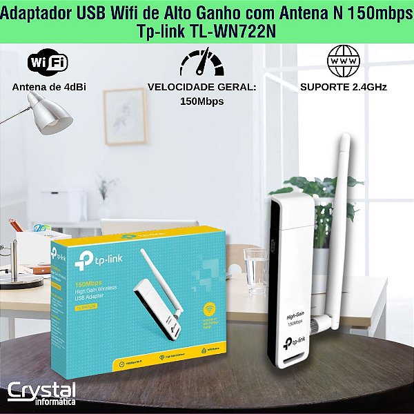 Adaptador USB Wifi de Alto Ganho com Antena N 150mbps Tp-link TL-WN722N