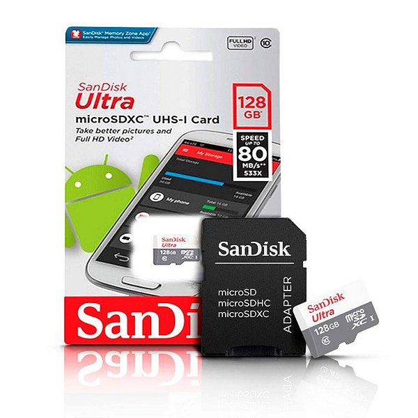 Cartao de Memoria Sandisk Ultra 128GB Micro SD Com Adaptador SDSQUNR-128G-GN3MA