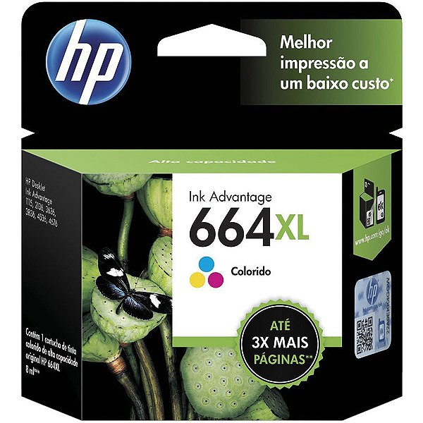 Cartucho HP 664XL Colorido Original F6V30AB Para HP Deskjet 2136, 2676, 3776, 5076, 5276, 8ml
