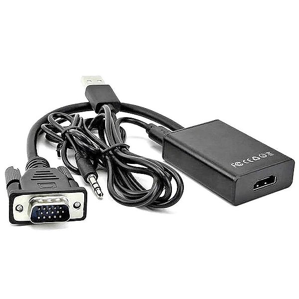 Conversor VGA Macho Para HDMI Fêmea Áudio-USB
