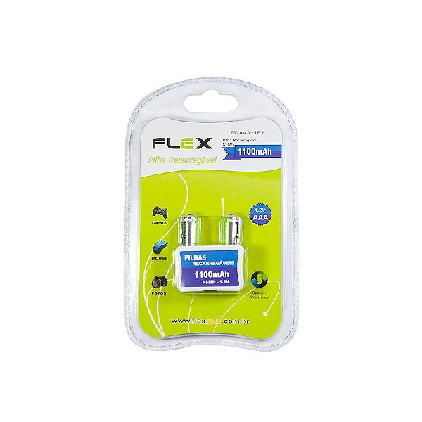 Pilha Recarregável Flex AAA 1100 mAh com 2 undidades FX-AAA11B2