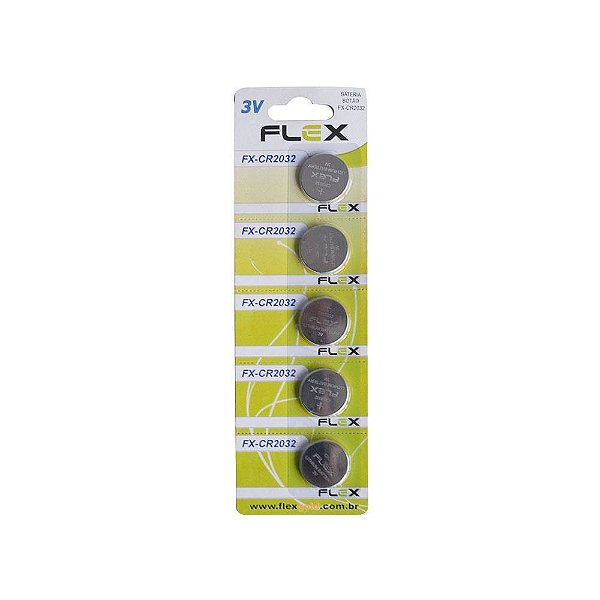 Bateria de Lítio FX-CR2032 3 volts Flex 5 unidades