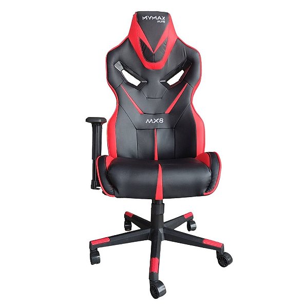 Cadeira Gamer Mymax MX8 Preto e Vermelho, Reclinável, Giratória, Ajuste de Altura, Apoio de Braço 2D, Até 150kg, MGCH-8170/BK-RD