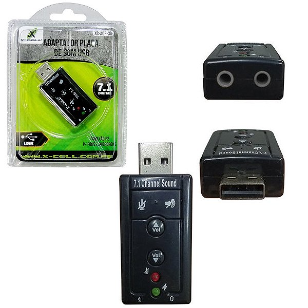 Adaptador Placa de Som USB 2.0 Fone e Microfone 7.1 Digital X-Cell - XC-ADP-35