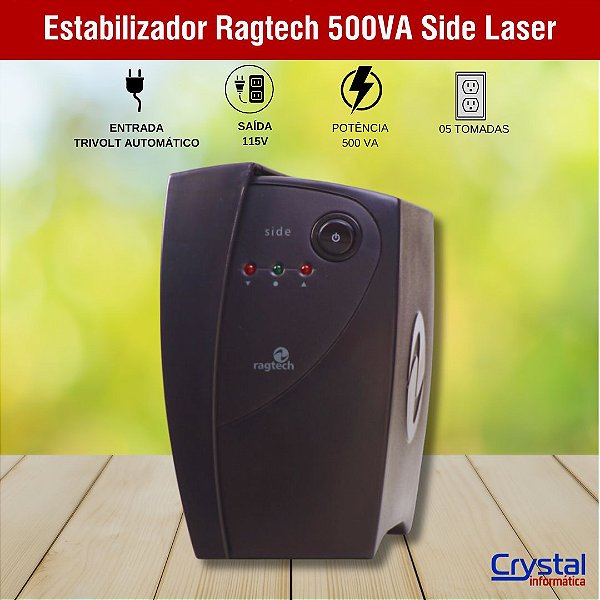 Estabilizador Ragtech 500VA Side Laser, Entrada 15V/127V/220V Trivolt, Saida 115V