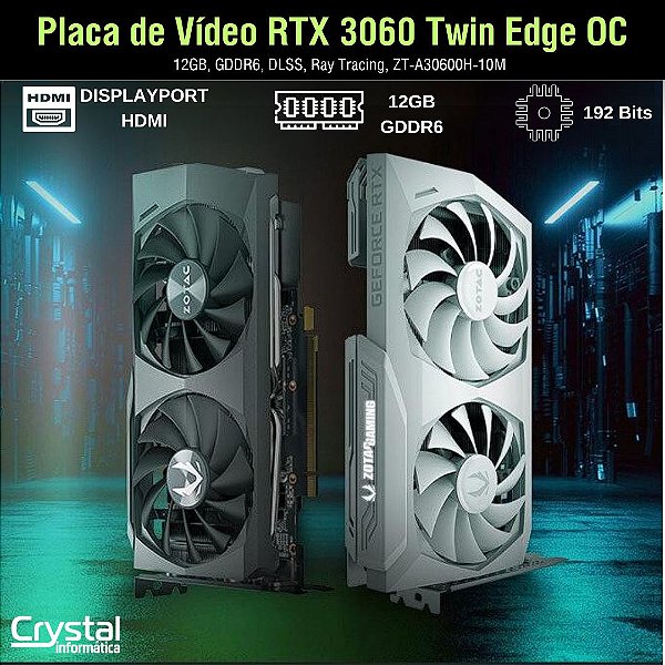 Placa de Vídeo Zotac Gaming GeForce RTX 3060 Twin Edge OC, 12GB, GDDR6, DLSS, Ray Tracing, ZT-A30600H-10M