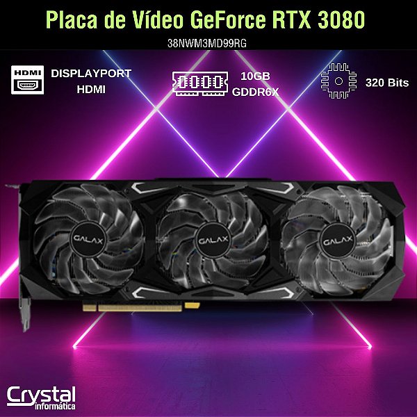 Placa de Vídeo Galax NVIDIA GeForce RTX 3080 SG 1-Click OC LHR 10GB GDDR6X 320bits 38NWM3MD99RG