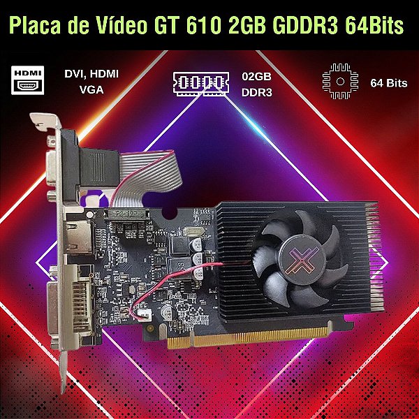 Placa de Vídeo Nvidia Geforce GT 610 2GB GDDR3 64Bits 02GD3LP