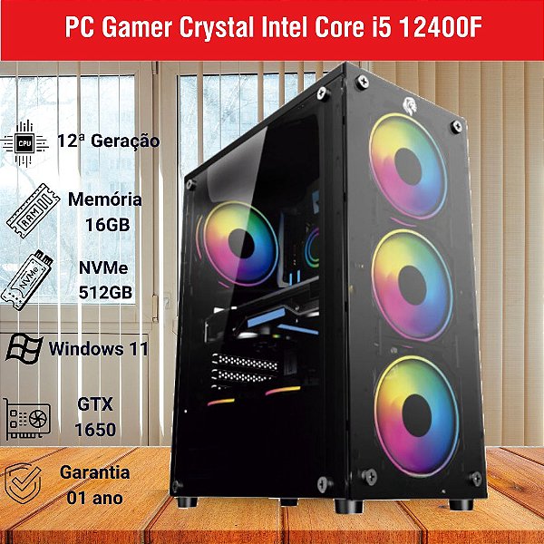 PC Gamer Crystal Intel Core i5 12400F NVIDIA GeForce GTX 1650, 16GB DDR4, SSD NVMe 512GB, Windows 11