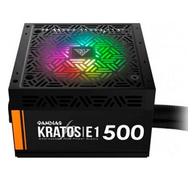 Fonte Gamdias Kratos E1 500W, 80% de Eficiência, RGB, GD-Z500ZZZ