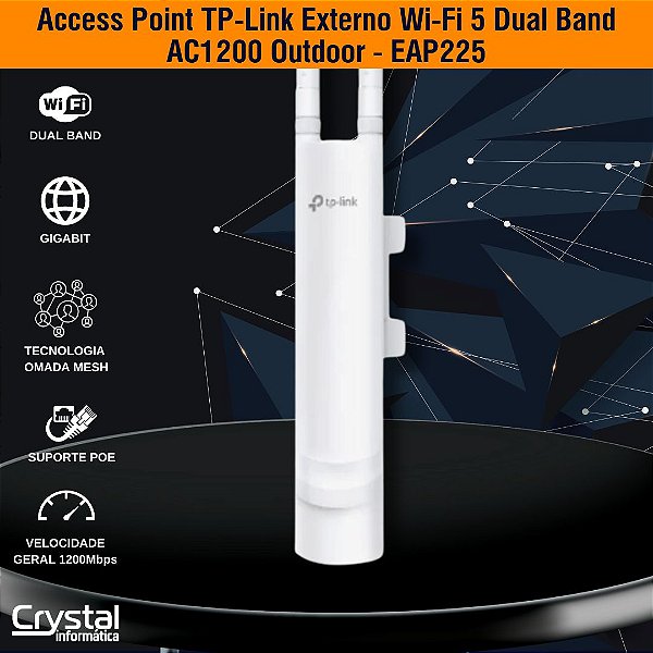 Access Point TP-Link Externo Wi-Fi 5 Dual Band AC1200 Outdoor - EAP225