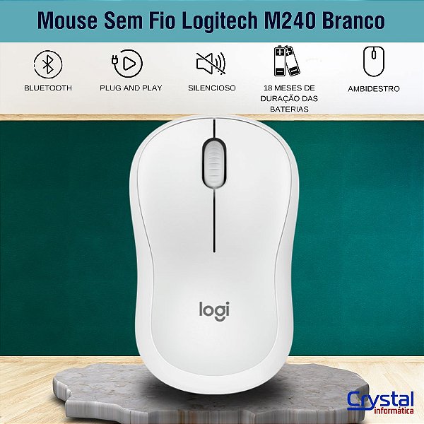 Mouse Sem Fio Logitech M240 Branco, Bluetooth, Silencioso, Design Ambidestro - 910-007116