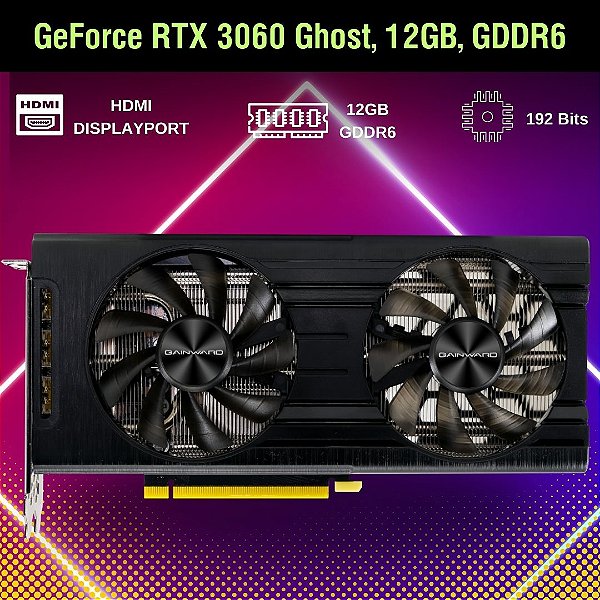 Placa de Vídeo Gainward NVIDIA GeForce RTX 3060 Ghost, LHR, 12GB, GDDR6, DLSS, Ray Tracing, NE63060019K9-190AU