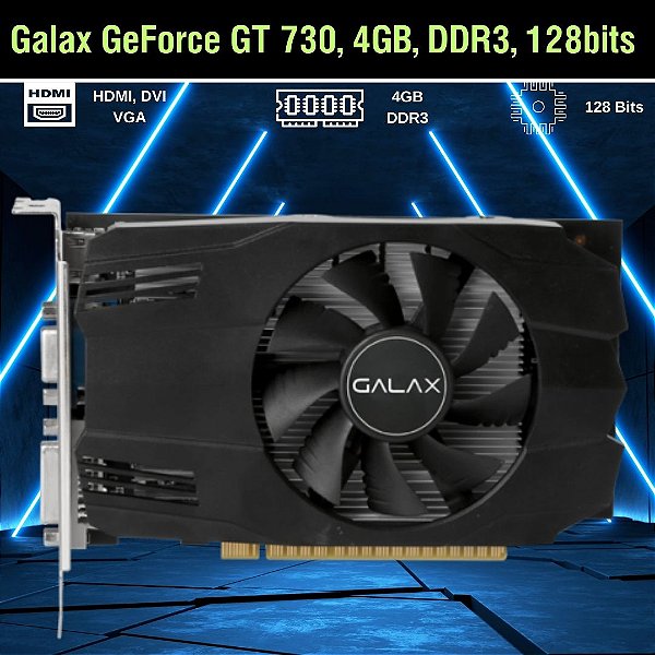 Placa de Vídeo Galax GeForce GT 730, 4GB, DDR3, 128bits - 73GQF8HX00HD