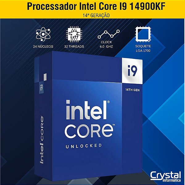 Processador Intel Core I9 14900KF 14ª Geração, 3.6 Ghz (6.0ghz Turbo), Cache 36MB, LGA 1700 - BX8071514900KF
