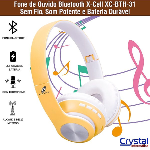 Fone de Ouvido Bluetooth X-Cell XC-BTH-31 - Sem Fio, Som Potente e Bateria Durável