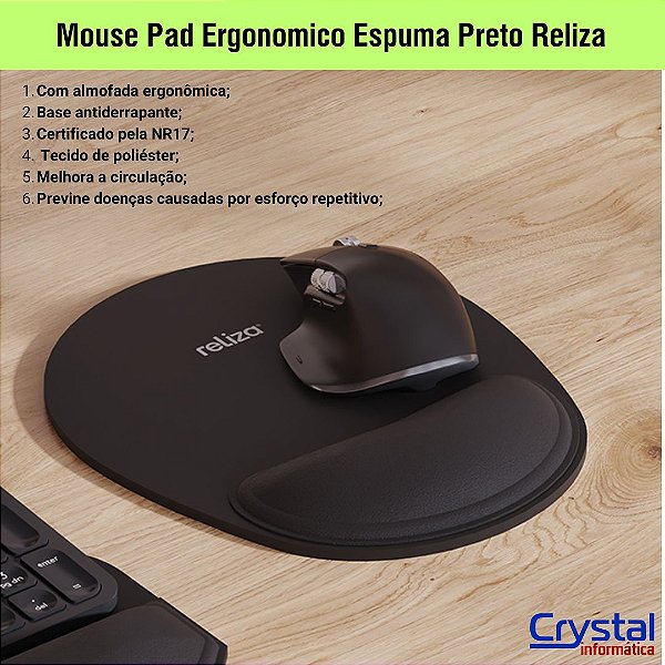 Mouse Pad Ergonomico Espuma Preto Reliza